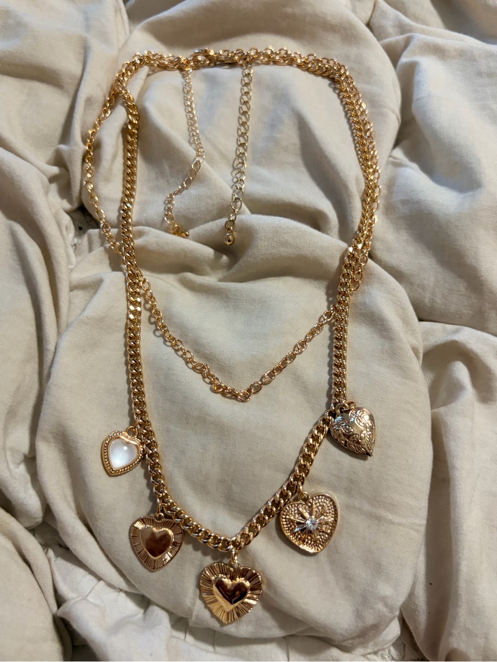 Free People Multi-Strand Gold Heart Charm Layered Necklace